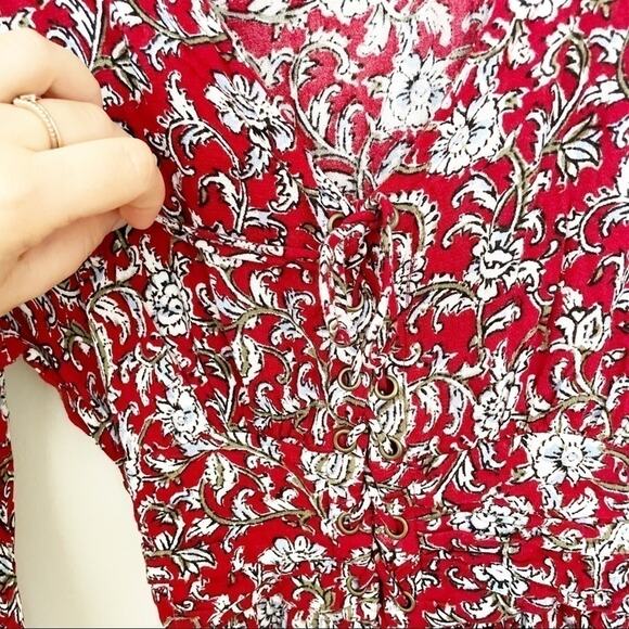 Anthropologie Feather Bone Latrobe Floral Lace Up Smocked Peplum Blouse Size 0 - Picture 3 of 10